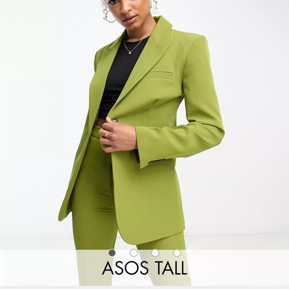 ASOS DESIGN Tall single button 70s suit blazer in moss - Picture 8 of 8
